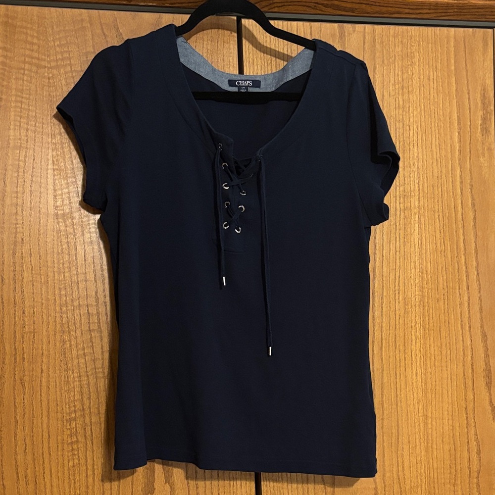 Chaps Dark Blue Lace-Up Blouse